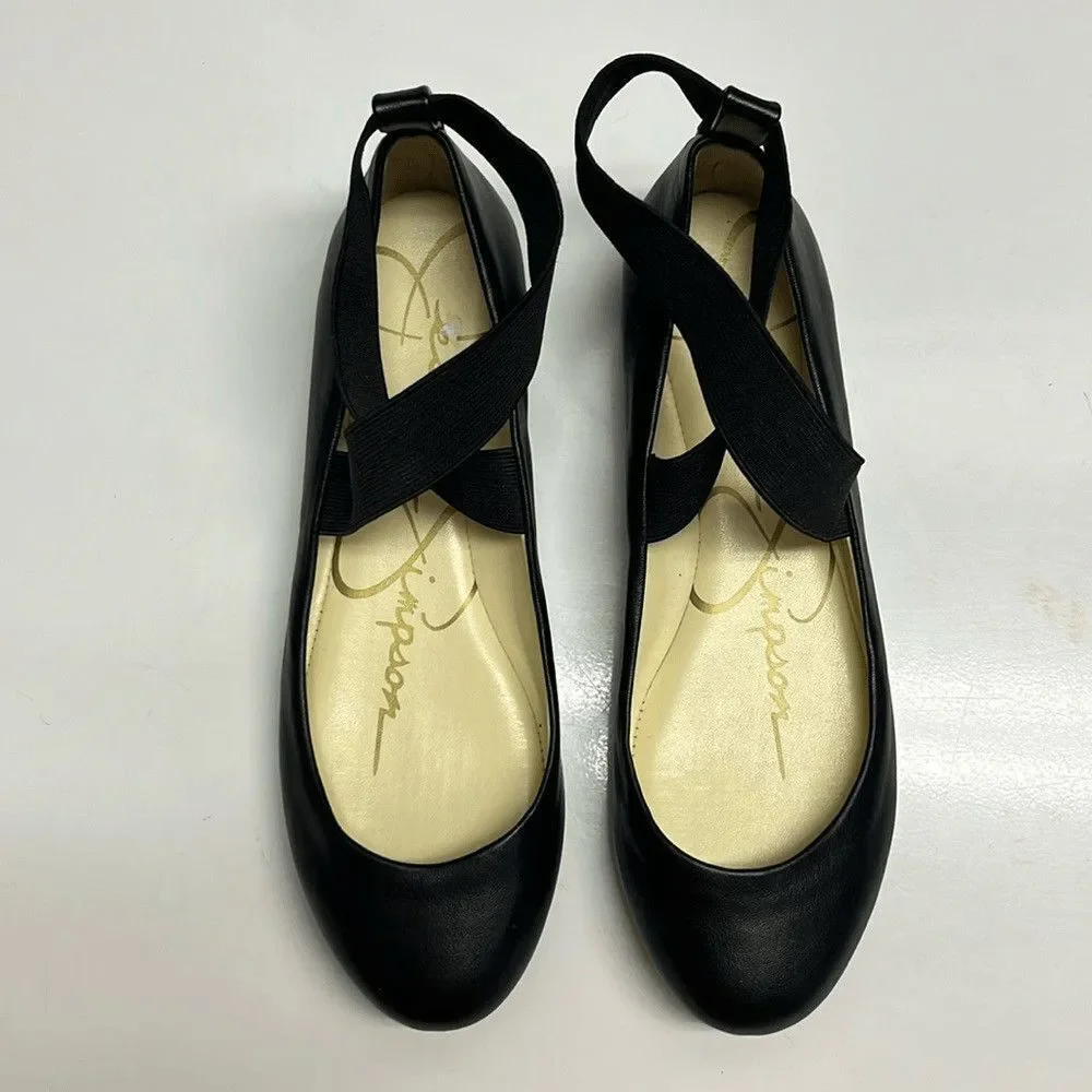 Jessica Simpson Black Criss Cross Ankle Ballet Rounded Toe Flats- 6.5M